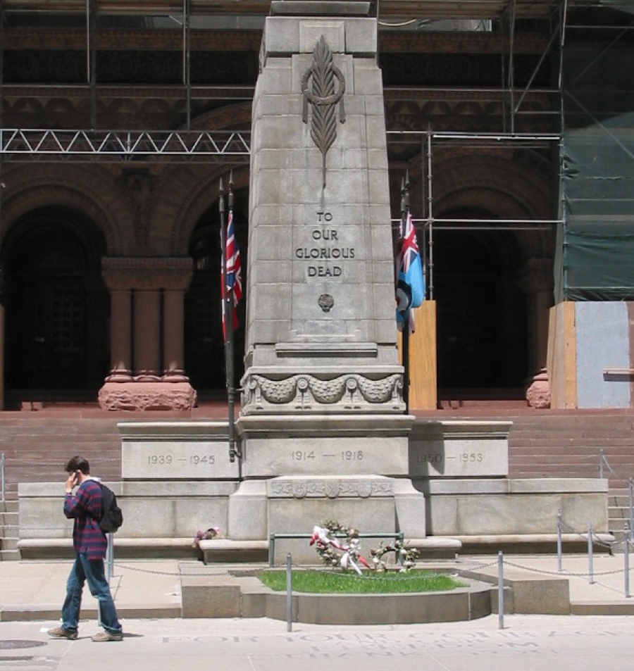 The Old City Hall Cenotaph in July 2005. (Photo by Bob Krawczyk.)